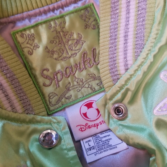 ❗Vintage Disney Tinkerbell Metallic Green Silver Girls Varsity Style Jacket L❗ - Picture 3 of 5